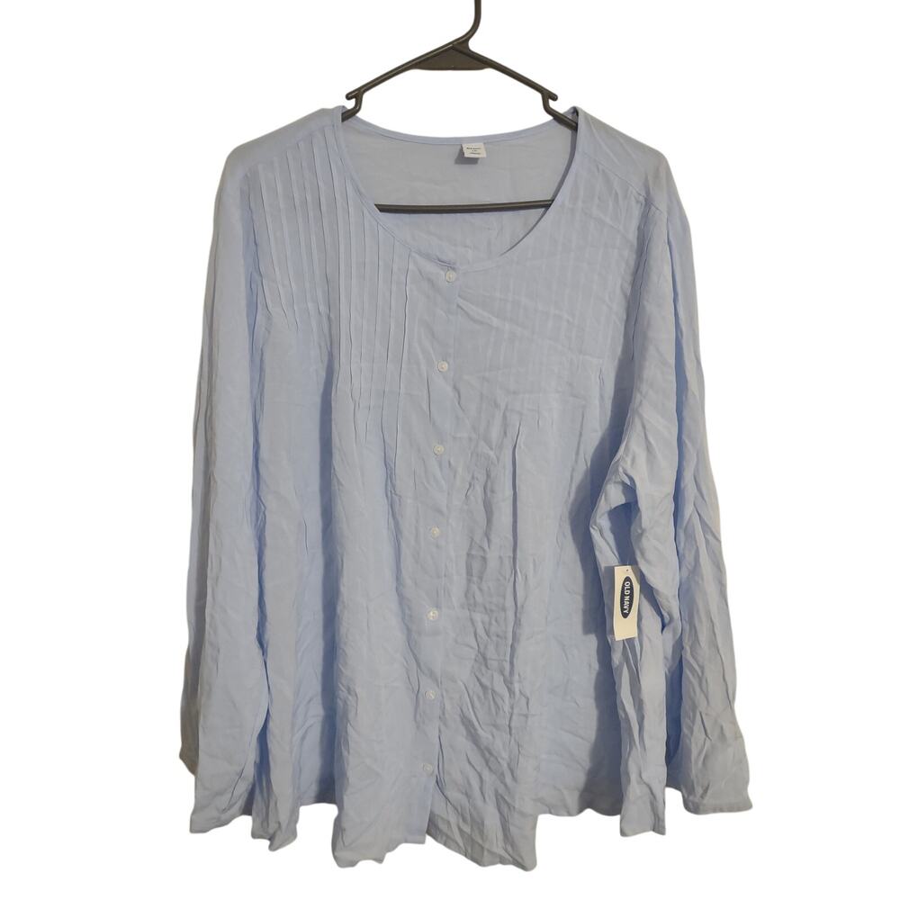Old Navy Blue Flowy Button Up Shirt XXL Lightweight Classic Casual‎ Rayon